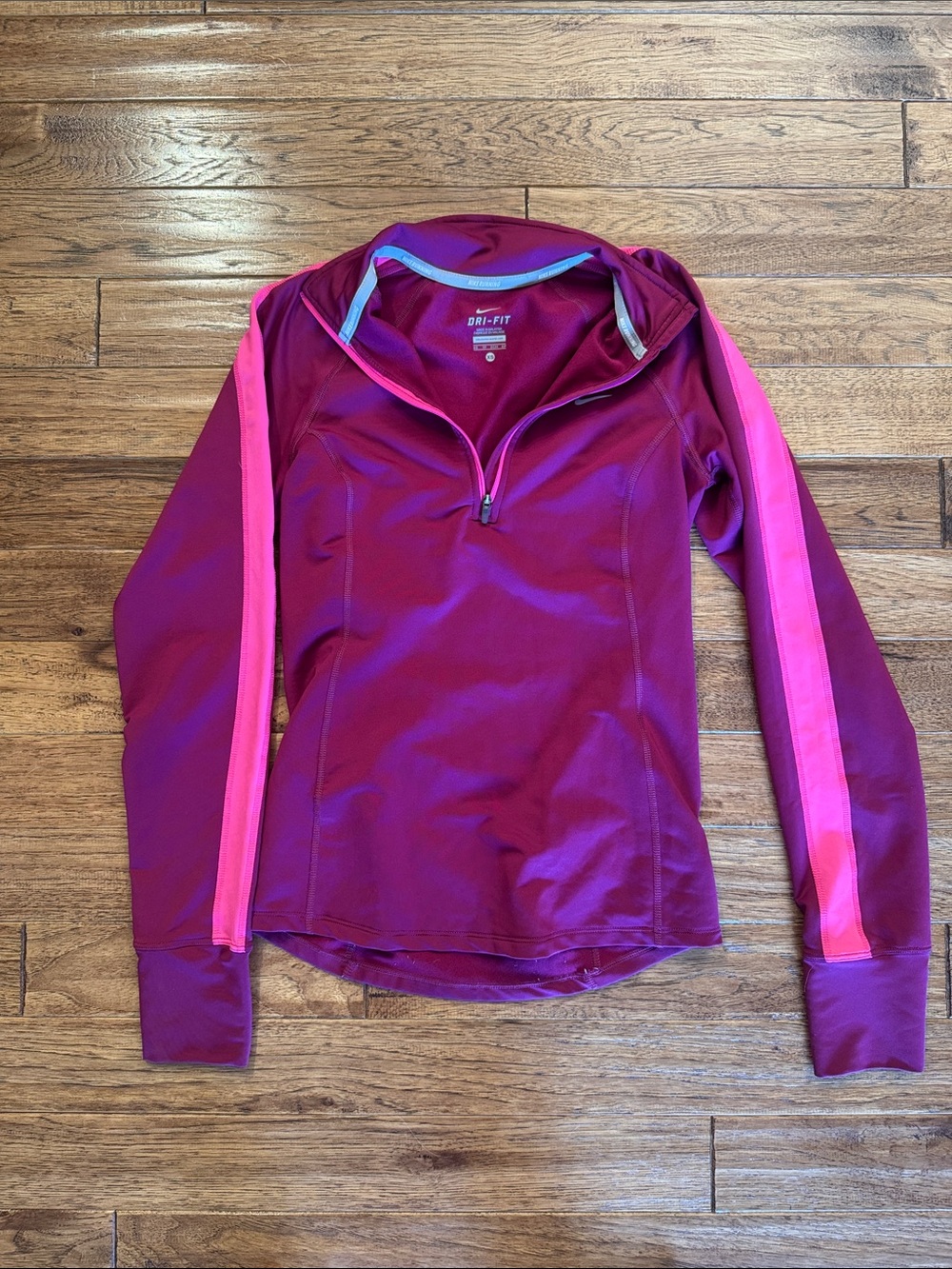 Nike Women's Magenta Half-Zip Pullover with Pink Sleeve Stripes